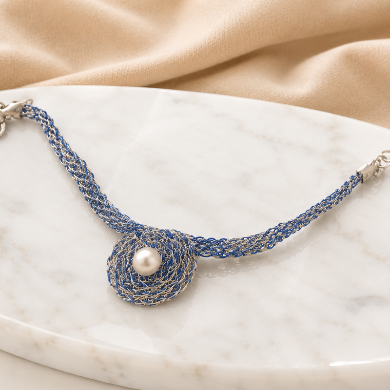 Blue Crystal Pearl Bracelet