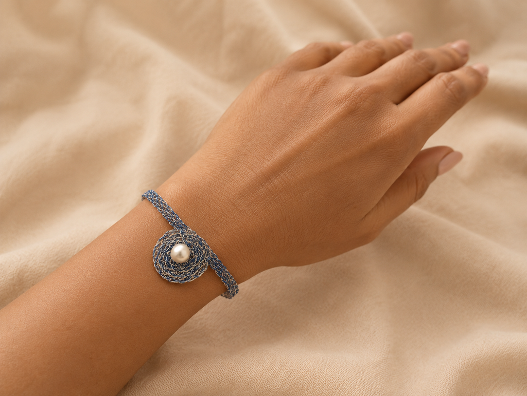 Blue Crystal Pearl Bracelet