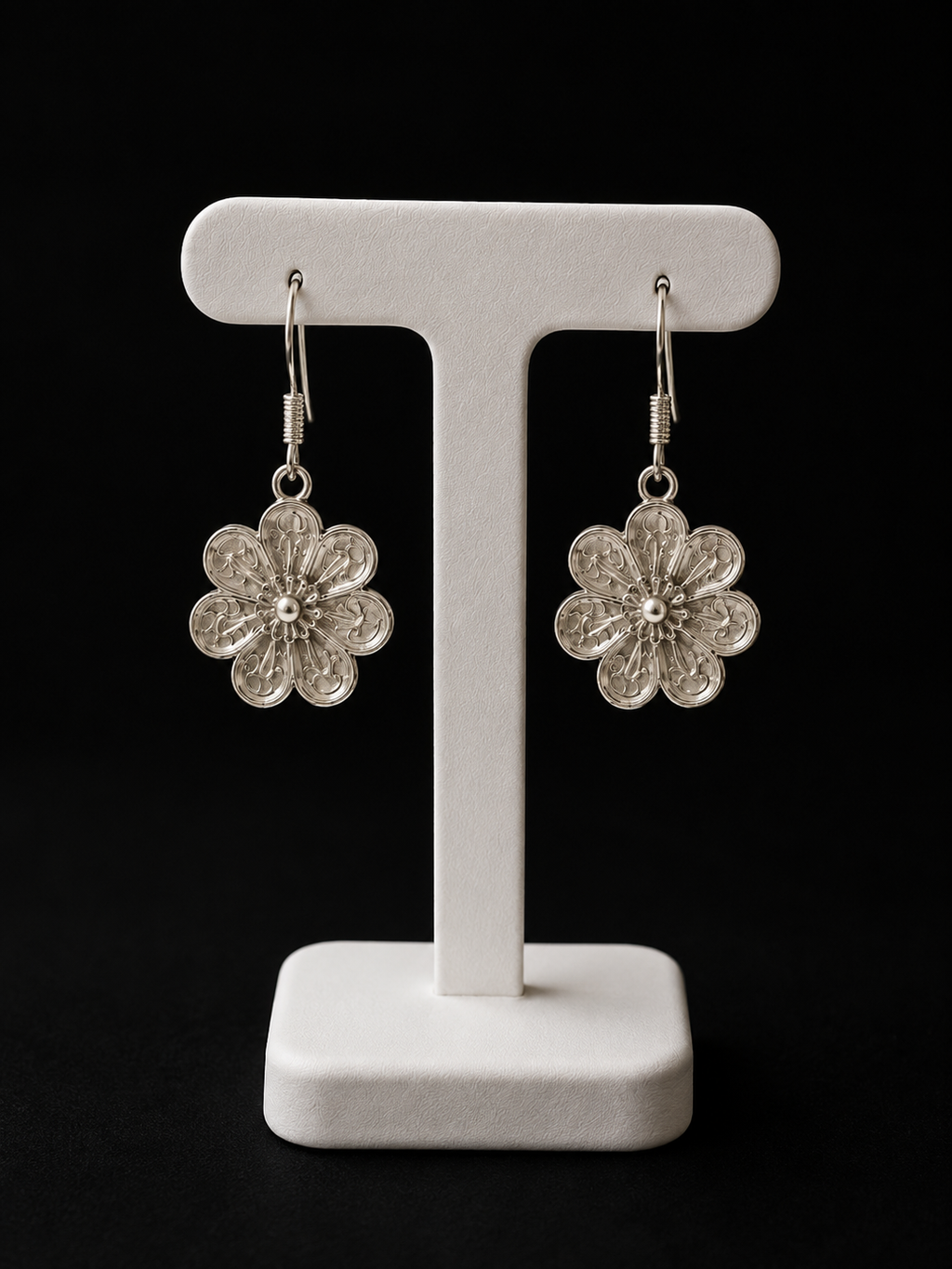 Floral Silver Drop Earrings