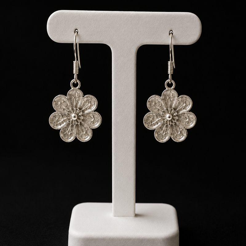 Floral Silver Drop Earrings