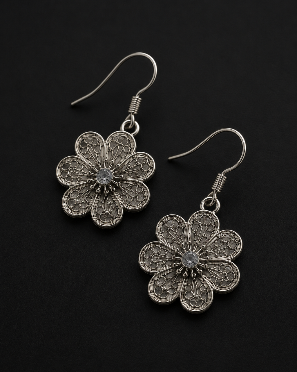 Floral Silver Drop Earrings