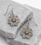 Floral Silver Drop Earrings