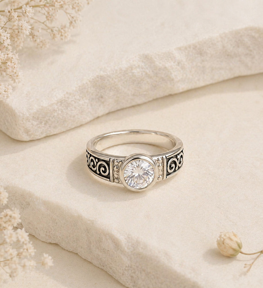 Classic Solitaire Crystal Ring