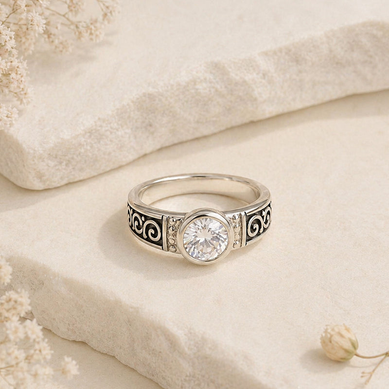 Classic Solitaire Crystal Ring