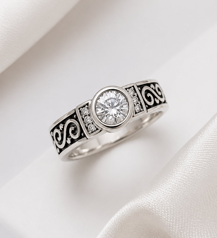 Classic Solitaire Crystal Ring