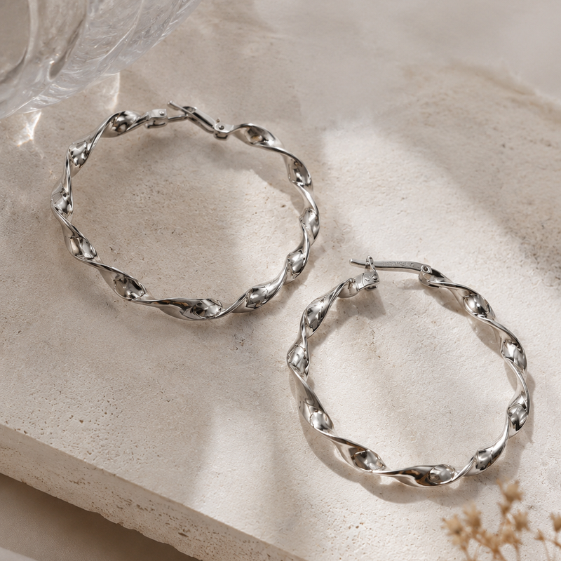 Twisted Silver Hoop Earrings