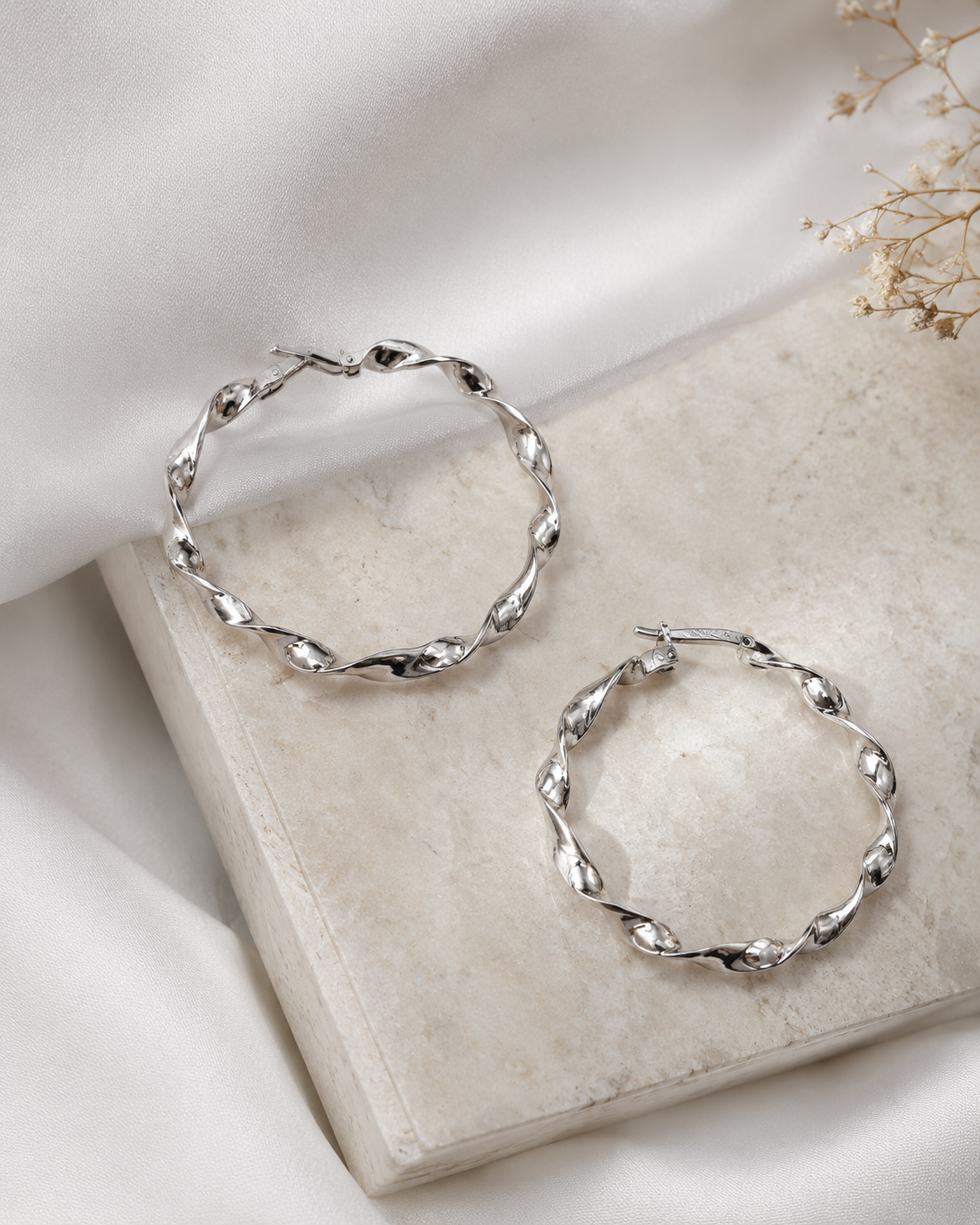 Twisted Silver Hoop Earrings