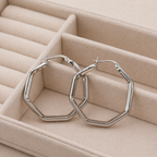 Geometric Silver Hoop Earrings