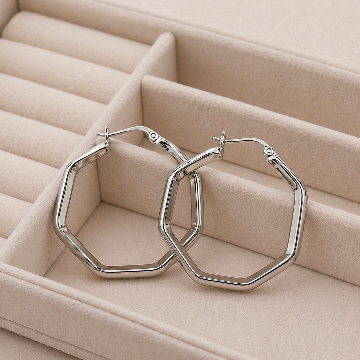 Geometric Silver Hoop Earrings
