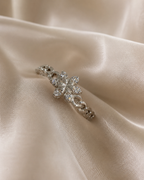 Floral Crystal Silver Ring