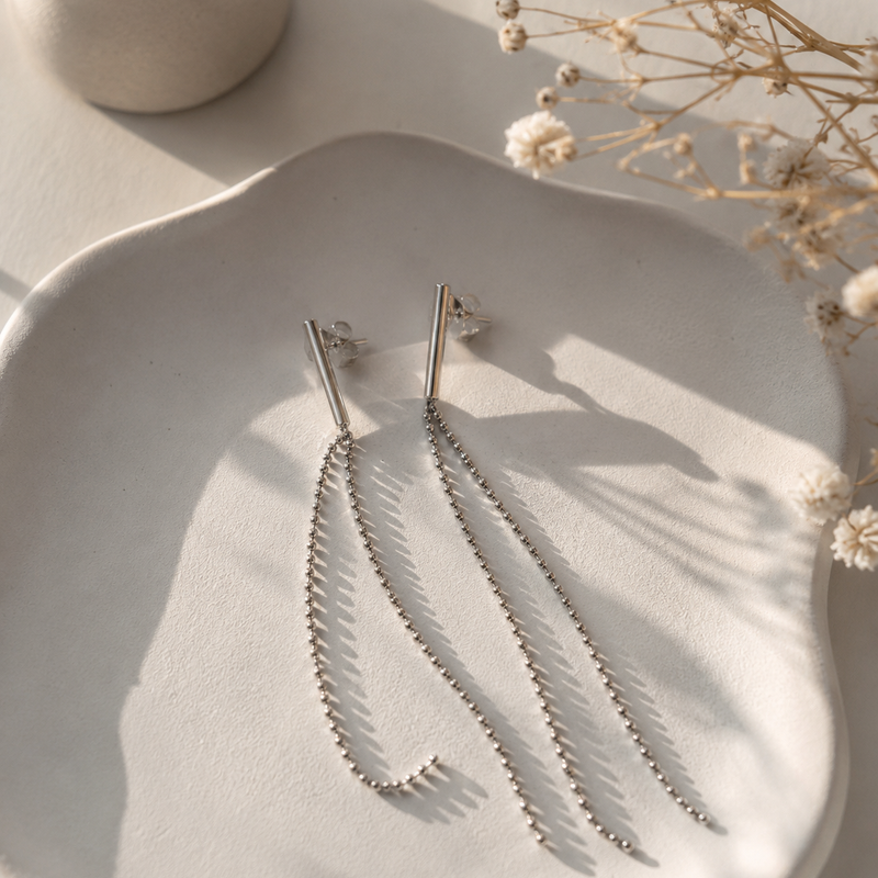 Silver Tassel Drop Earrings