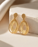Gold Oval Drop Earrings