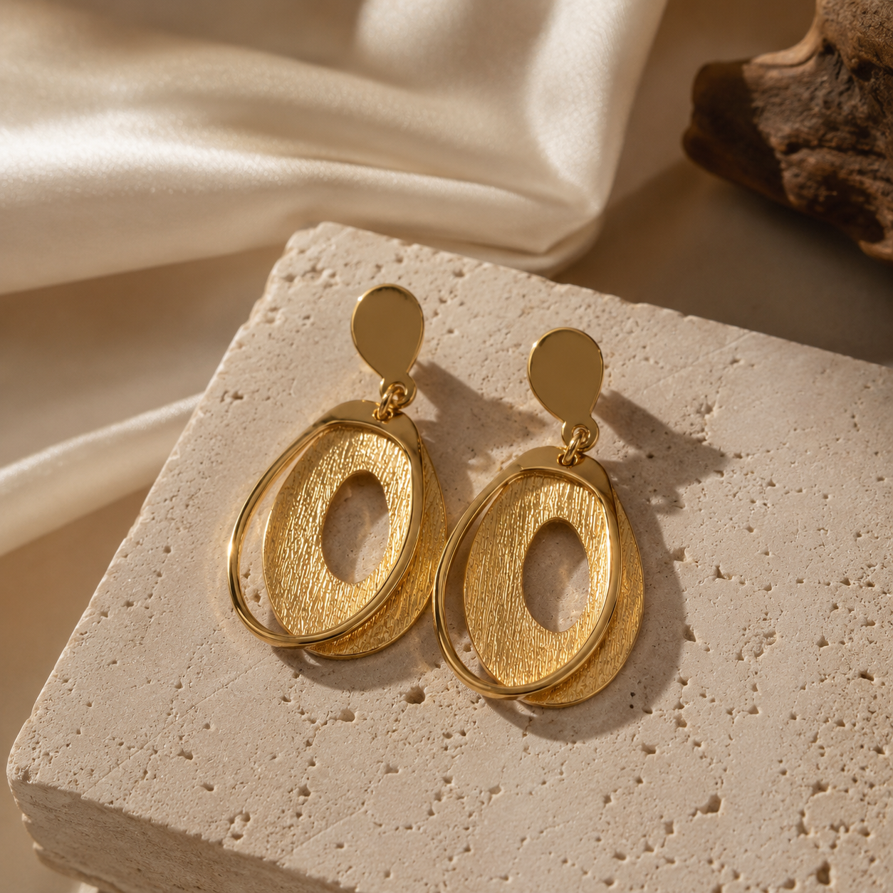 Gold Oval Drop Earrings