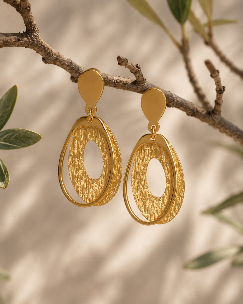 Gold Oval Drop Earrings