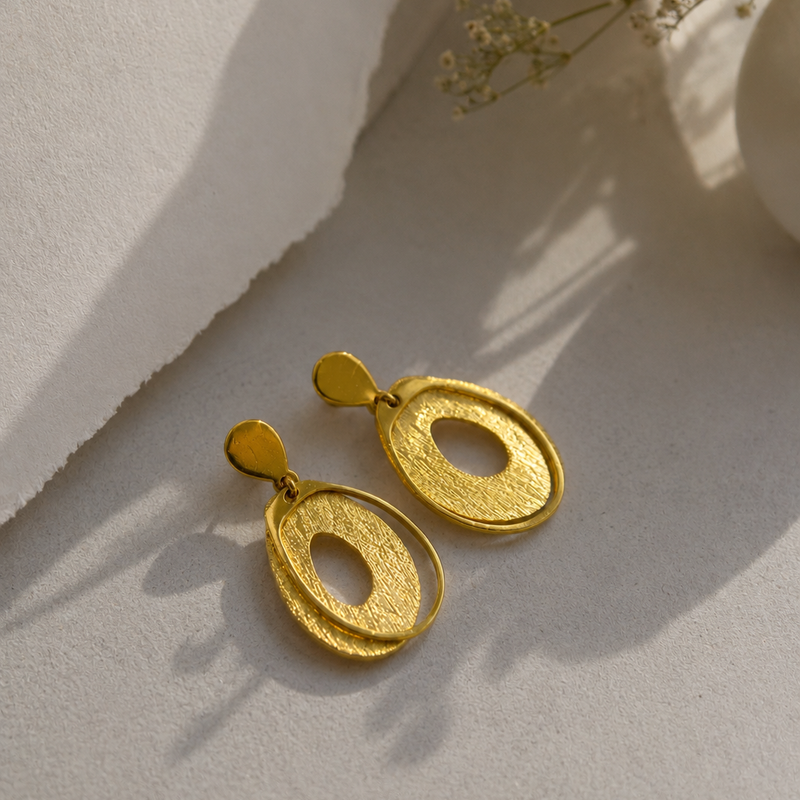 Gold Oval Statement Earrings