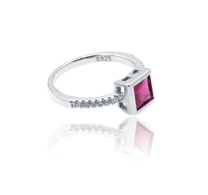 Red Square Silver 925 Ring