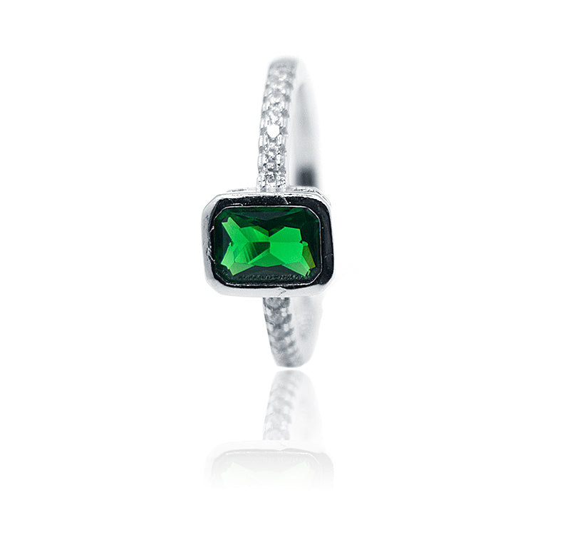Green Baguette Silver 925 Ring