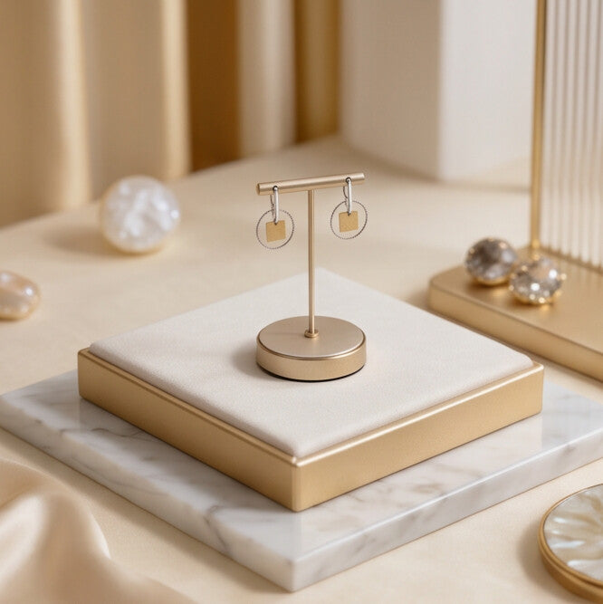 Gold Square Charm Hoop Earrings