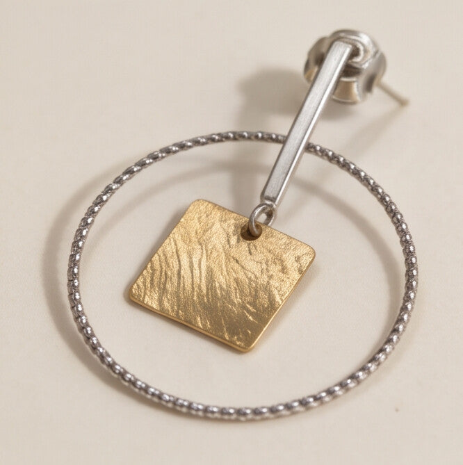 Gold Square Charm Hoop Earrings