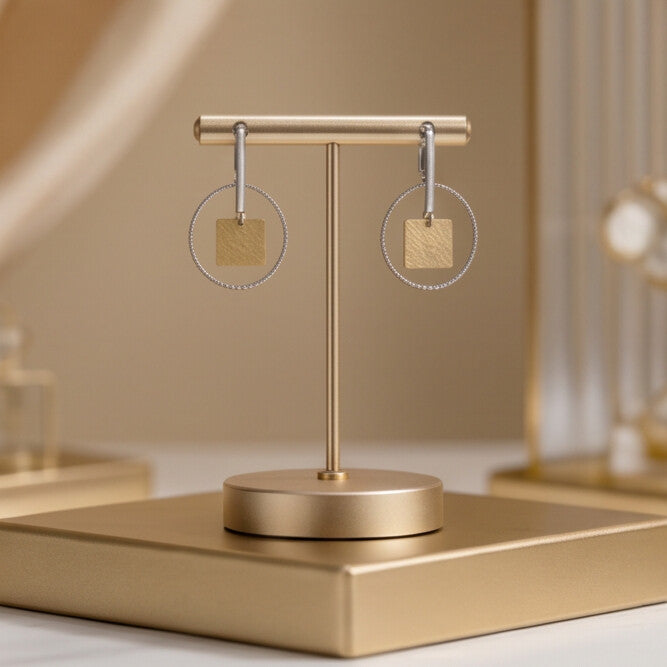 Gold Square Charm Hoop Earrings