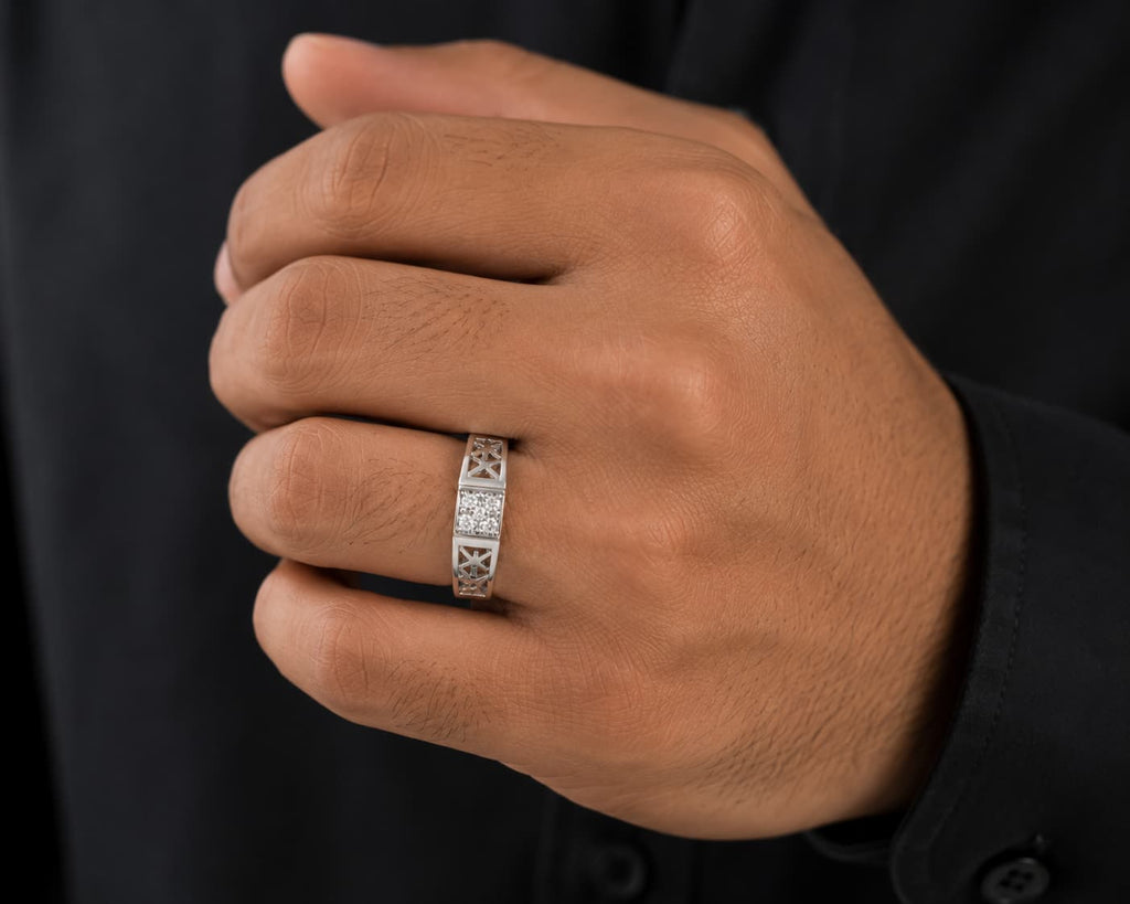 Textured Crystal Band Ring
