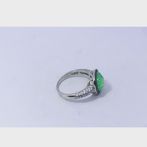 Korean Leaf Green Marble Silver 925 Ring