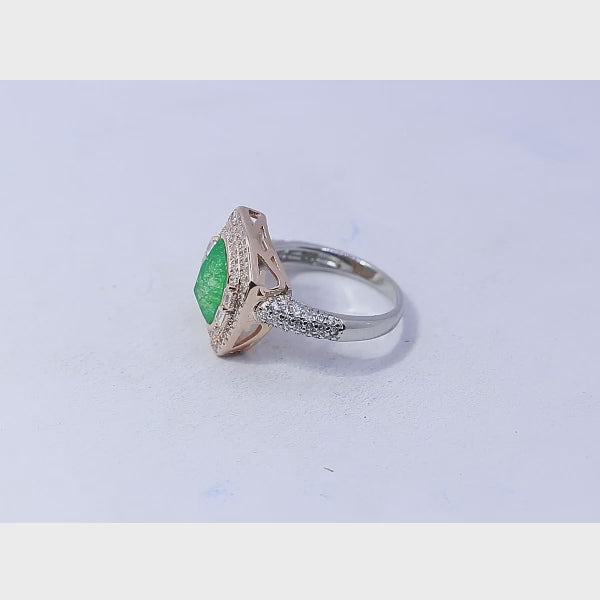 Korean Basil Green Marble Silver 925 Ring